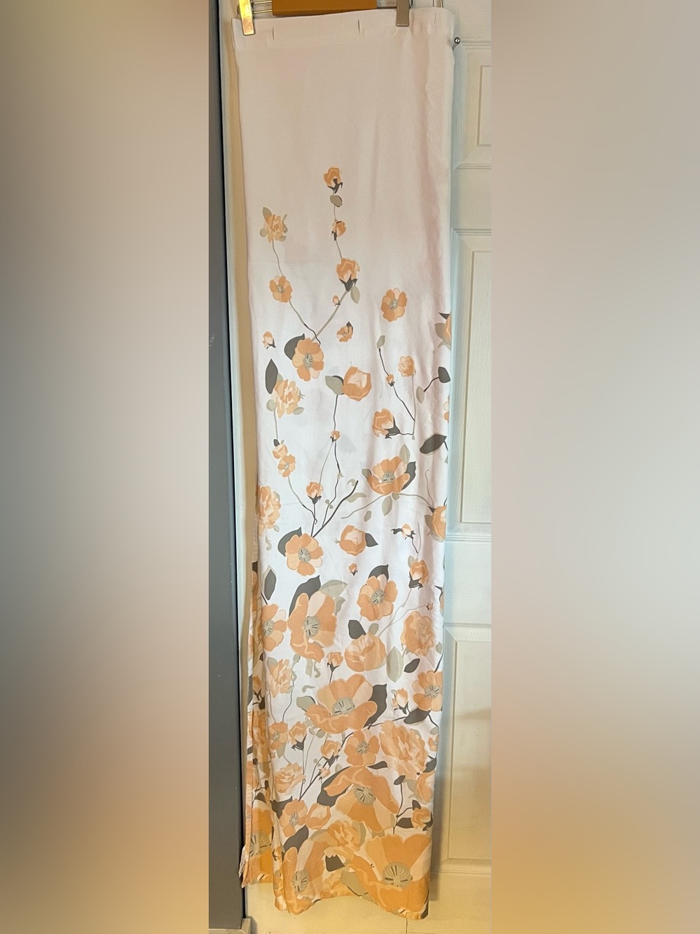 DKNY White Orange Peach Floral Watercolor Fabric Shower Curtain